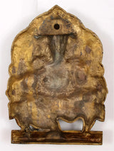 Back view of natural brass Ganesha idol, hanging hole, 11 inch