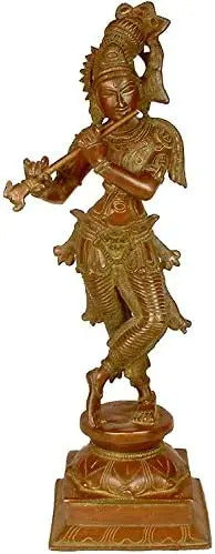 Brass 14-inch standing dancing deity figurine with crown and arms out