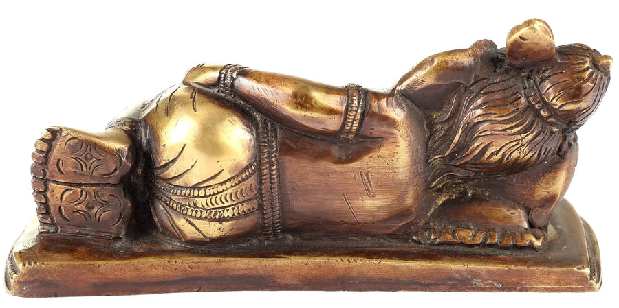 Antique Handmade Brass Statue of Relaxing Ganesha 6 inches Craft Detail