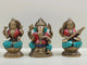 Inlaid Brass Trio Idol of Saraswati, Ganesha, and Lakshmi 4 inches