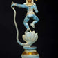 Blue and gold Brass Statue Depicting Lord Krishna Vanquishing Kaliya 18 Inches