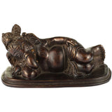 Antique brass Ganesha relaxing statue with intricate carved details, 6 inch