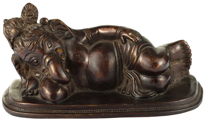 Super Antique Handmade Brass Statue of Relaxing Ganesha 6 inches