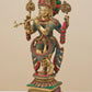 Handmade Brass Sculpture of Krishna Playing the Flute with Vaishnava Symbol 19 Inches