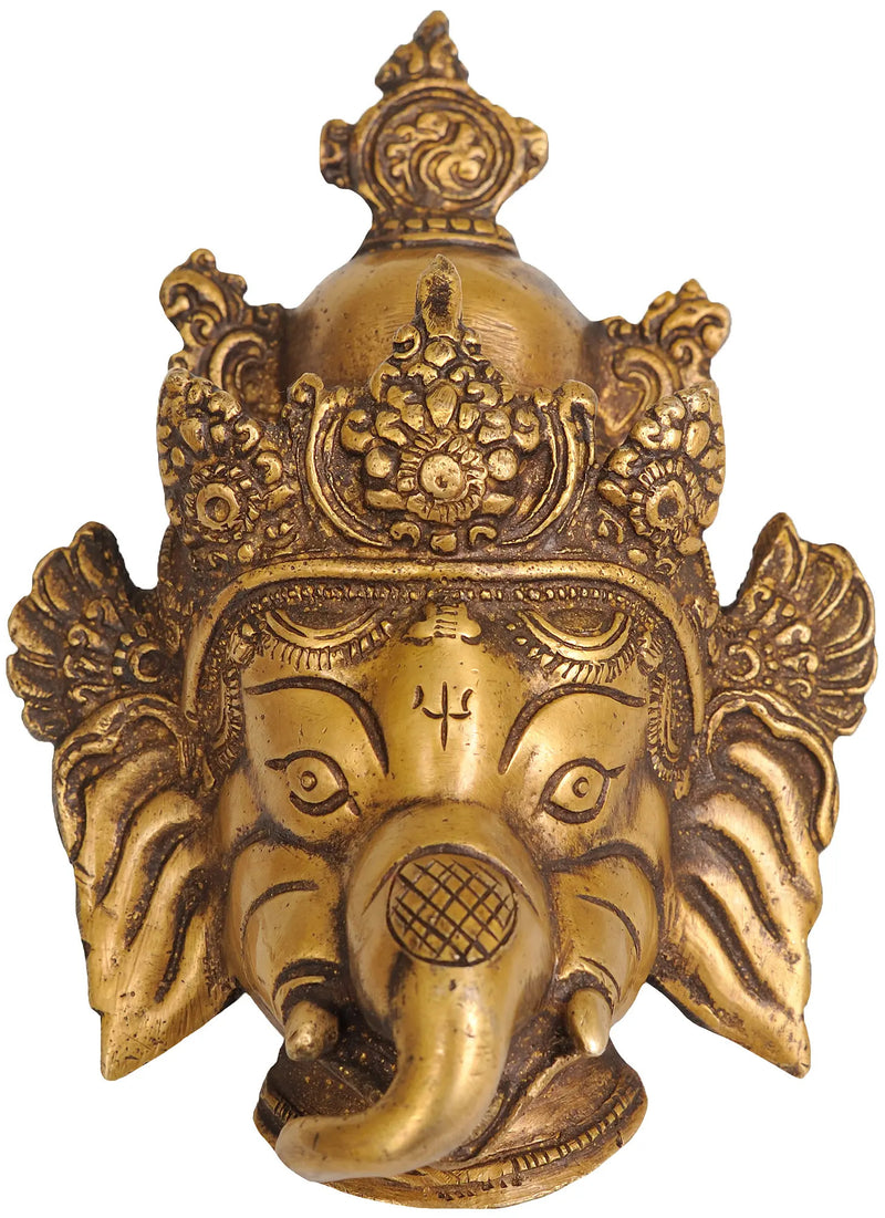 Brass Lord Ganesha Wall Hanging Mask 5 inches