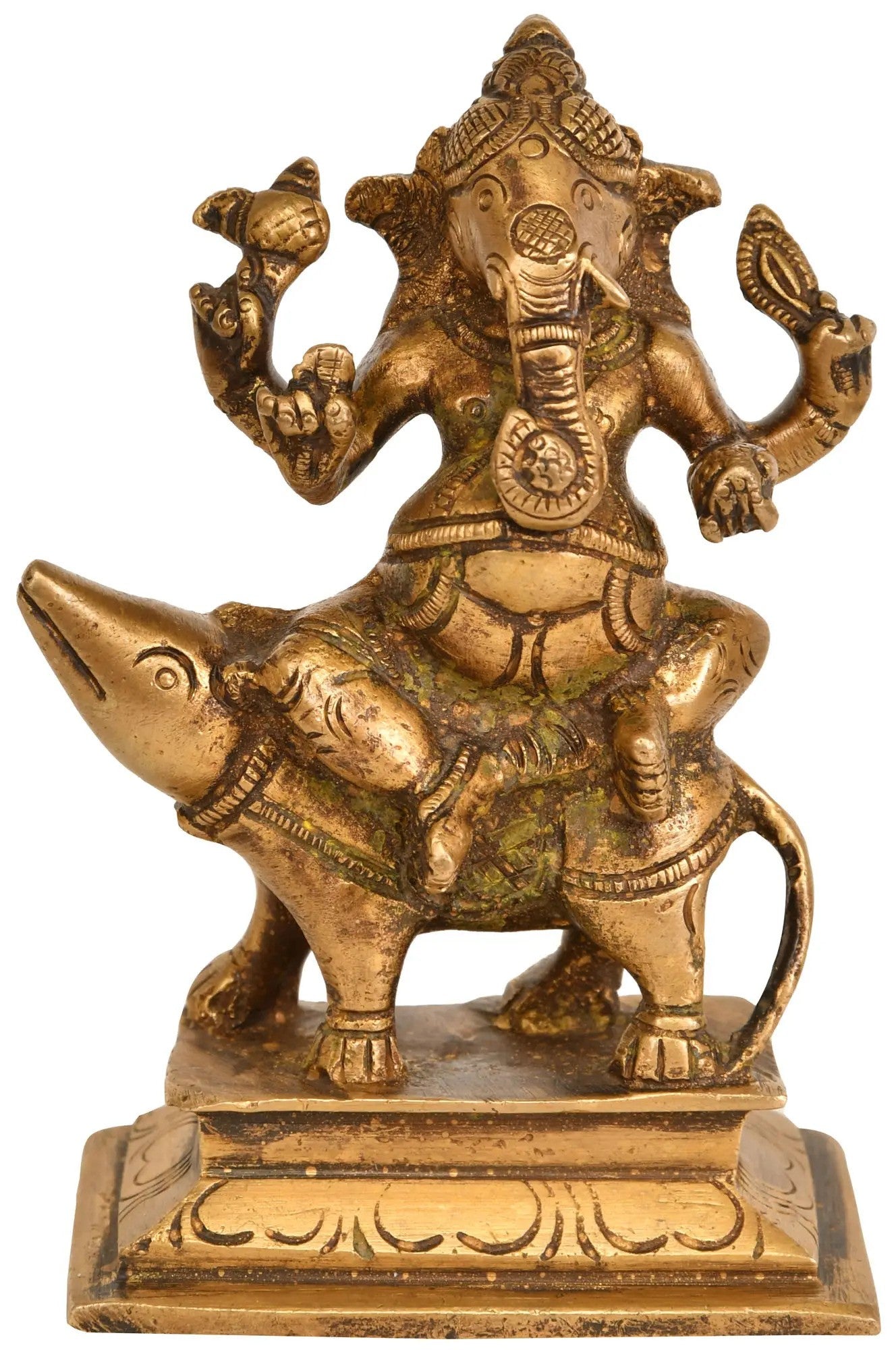 Brass Lord Ganesha Statue seated on Rat 4 inches