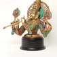 Chaturbhuja Venugopal (Krishna) Brass Bust with Inlay Work on Wooden Base 18 inches