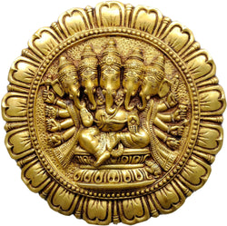 Natural Brass Wall Hanging Plate Featuring Five-Headed Ganesha 11 inches