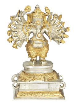 Brass  Amazing silver Gold Sixteen-Armed Vira Ganesha Sculptures 8 inches