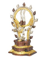 Shiva Nataraja-Skulptur, runder Heiligenschein, goldbraune Arme, brauner Sockel, 12 Zoll