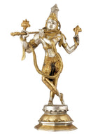 Lord Krishna cosmic form statue in silver & gold, holding cross weapon and disc