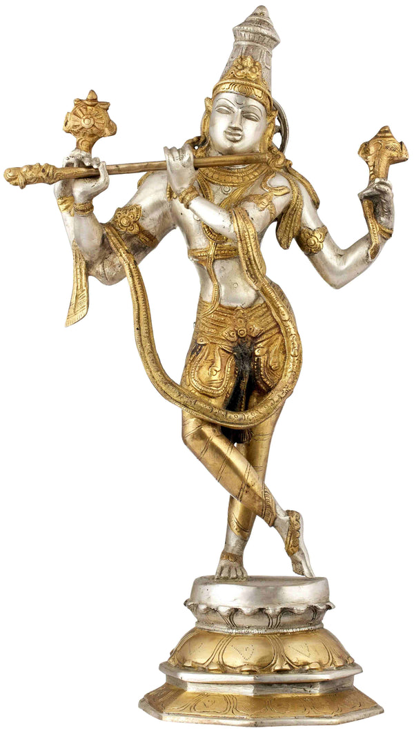 Handmade Silver Gold  Brass Statue of Lord Krishna in His Cosmic Form 18 inches