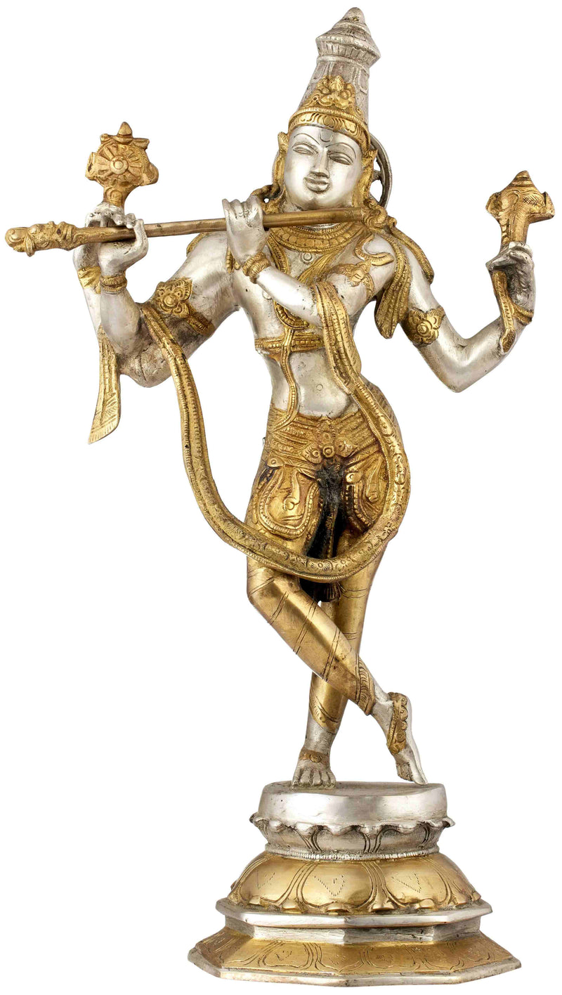 Handmade Silver Gold  Brass Statue of Lord Krishna in His Cosmic Form 18 inches