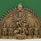 Brass Wall Hanging Plate Featuring Goddess Durga with Ganesha, Lakshmi, Saraswati, and Karttikeya 7 inches