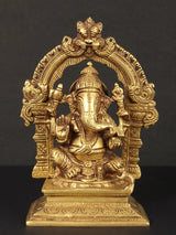 Brass Ganesha Maharaj statue with raised hands on ornate base