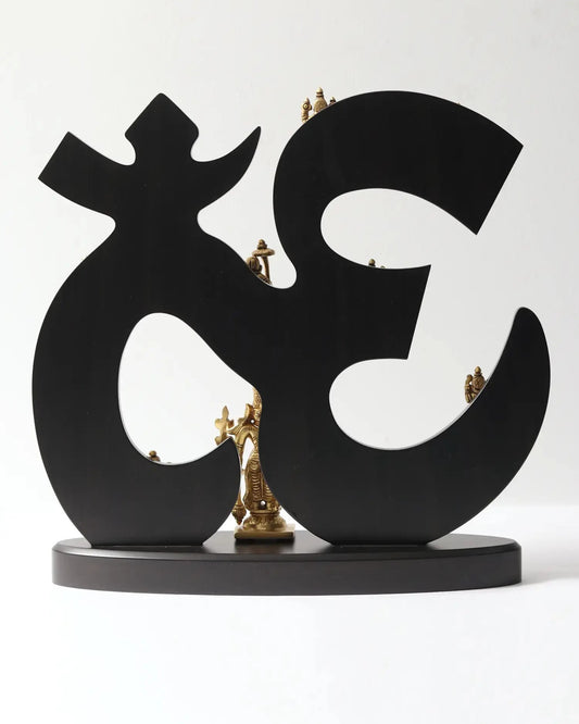 Brass Dashavatara Statue Set with Om-Shaped Wooden Frame 14 Inches