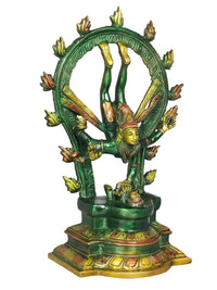 Shiva Nataraja 12-inch brass sculpture with green patina base and gold-toned detailing