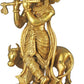 Handmade Brass Statue of Venugopala (Fluting Krishna with His Cow) 12 inches