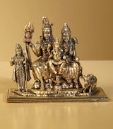 AONA Brass Shiva family idol, 4-inch tall, seated with figures and trident