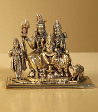 AONA Brass Shiva family idol, 4-inch tall, seated with figures and trident