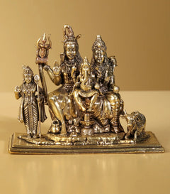 AONA Brass Shiva family idol, 4-inch tall, seated with figures and trident