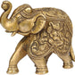 Brass Elephant with Upraised Trunk Carved with ganesh and ridhi sidhi 5 inches