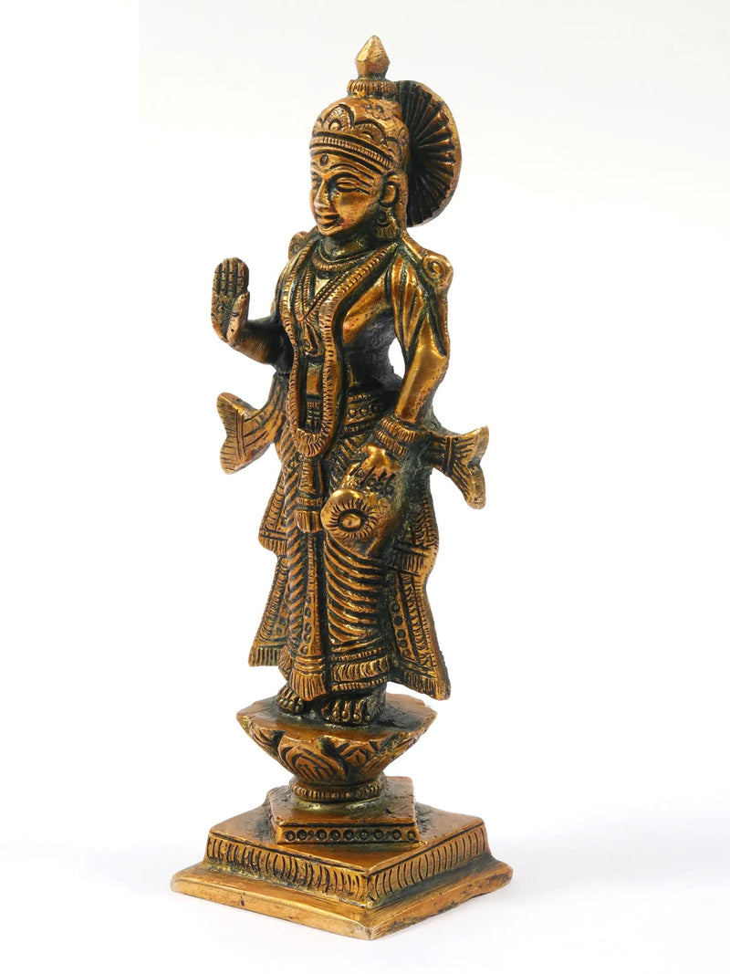 Small Antique Gold Brass Statue of Radha Ji | 5 inches