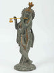 Handcrafted Green Patina Brass Statue of Lord Krishna Playing the Flute 9 inches