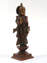 Brass Radha Ji statue side view, antique patina, 5 inches