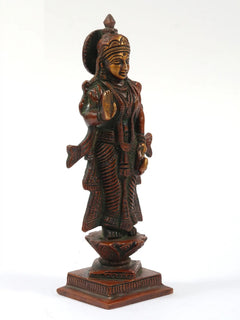 Brass Radha Ji statue side view, antique patina, 5 inches