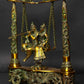 Greenish Gold Brass Statue of Radha Krishna on a Peacock Swing 18 Inches