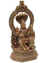 Antique brass Vishnu statue with Lakshmi beside, arched halo and pedestal base, 10-inch