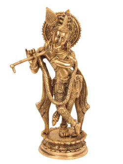 Handcrafted Natural Brass Krishna Statue 11 inches