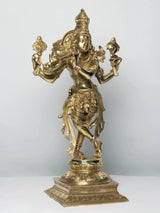 Brass Krishna-as-Vishnu statue, 21-inch, standing with raised arms and ornate details