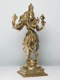 Brass Krishna-as-Vishnu statue, 21-inch, standing with raised arms and ornate details