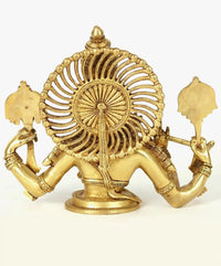 Back view of 15-inch brass Krishna bust statue, radiating halo, four arms