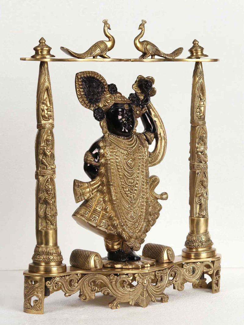 Black Brass Statue of Shri Krishna as Shrinath Ji 18 Inches