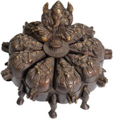Brass Sri Ganesh ritual box lid with carved detailing, round top, 5-inch size