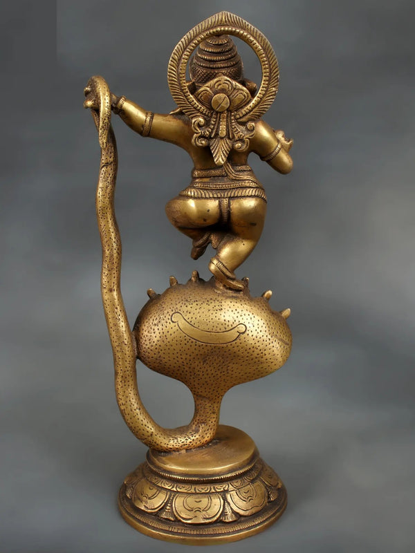 Dancing Lord Ganesha Brass Statue on Sheshnaag 11 INCHES Study Setting