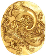 Brass wall hanging plate with embossed Lord Ganesha and floral leaf motifs