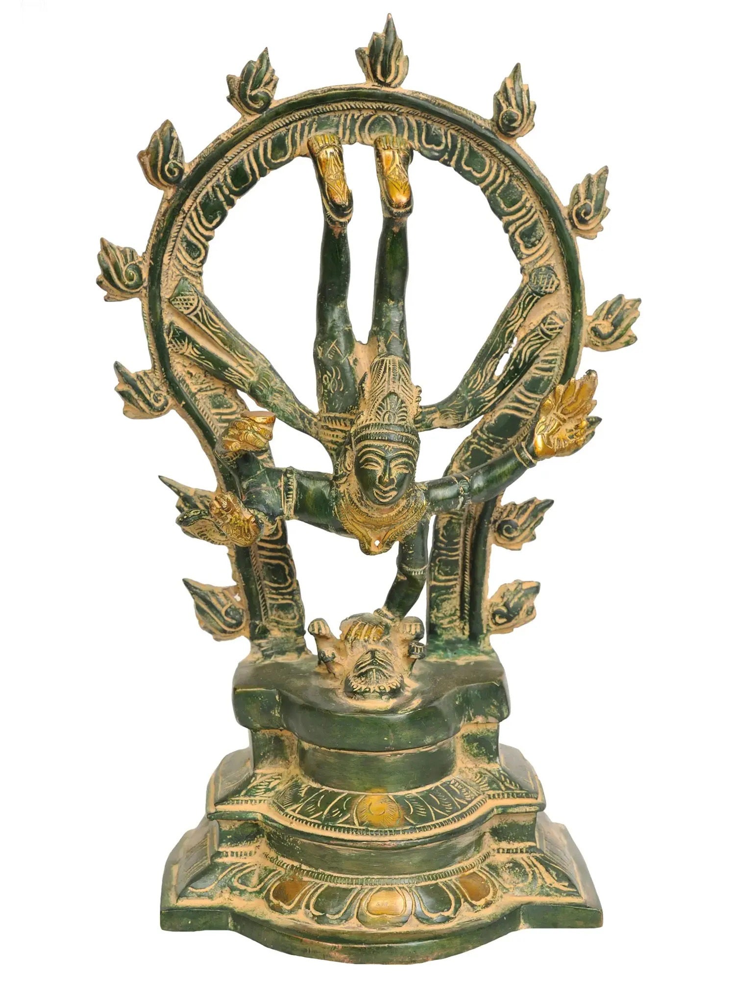 Patina Brass Shiva's Gangavatarana (Nataraja) Sculpture | Handcrafted 12 inches