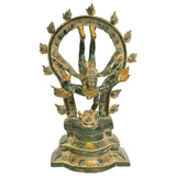 Patina brass Nataraja sculpture with circular dance halo, detailed hands and face