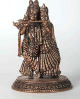 AONA small rose-gold brass Radha-Krishna statue, front view with flute