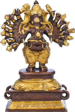 Brass Brown gold Sixteen-Armed Vira Ganesha Sculptures 8 inches