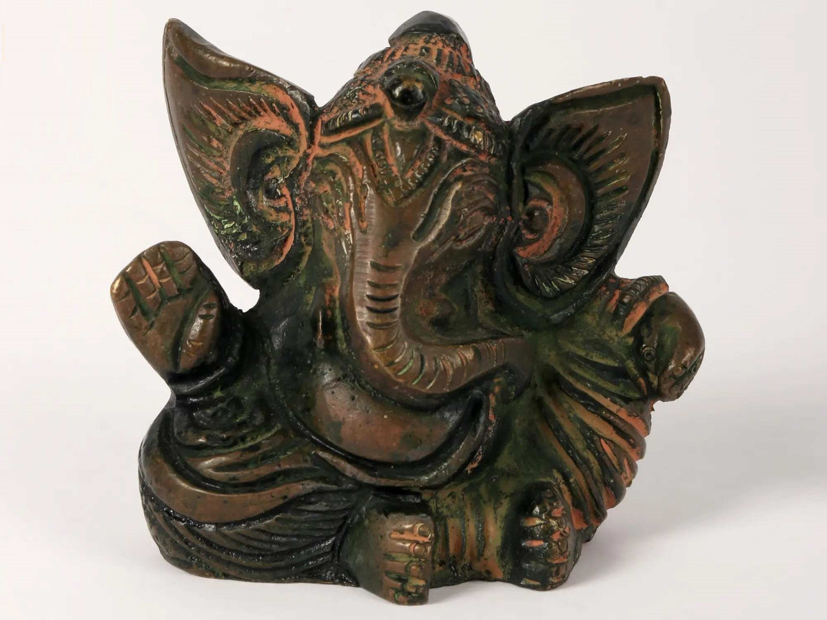 Small Ganesha figurine, dark green and bronze with raised arms