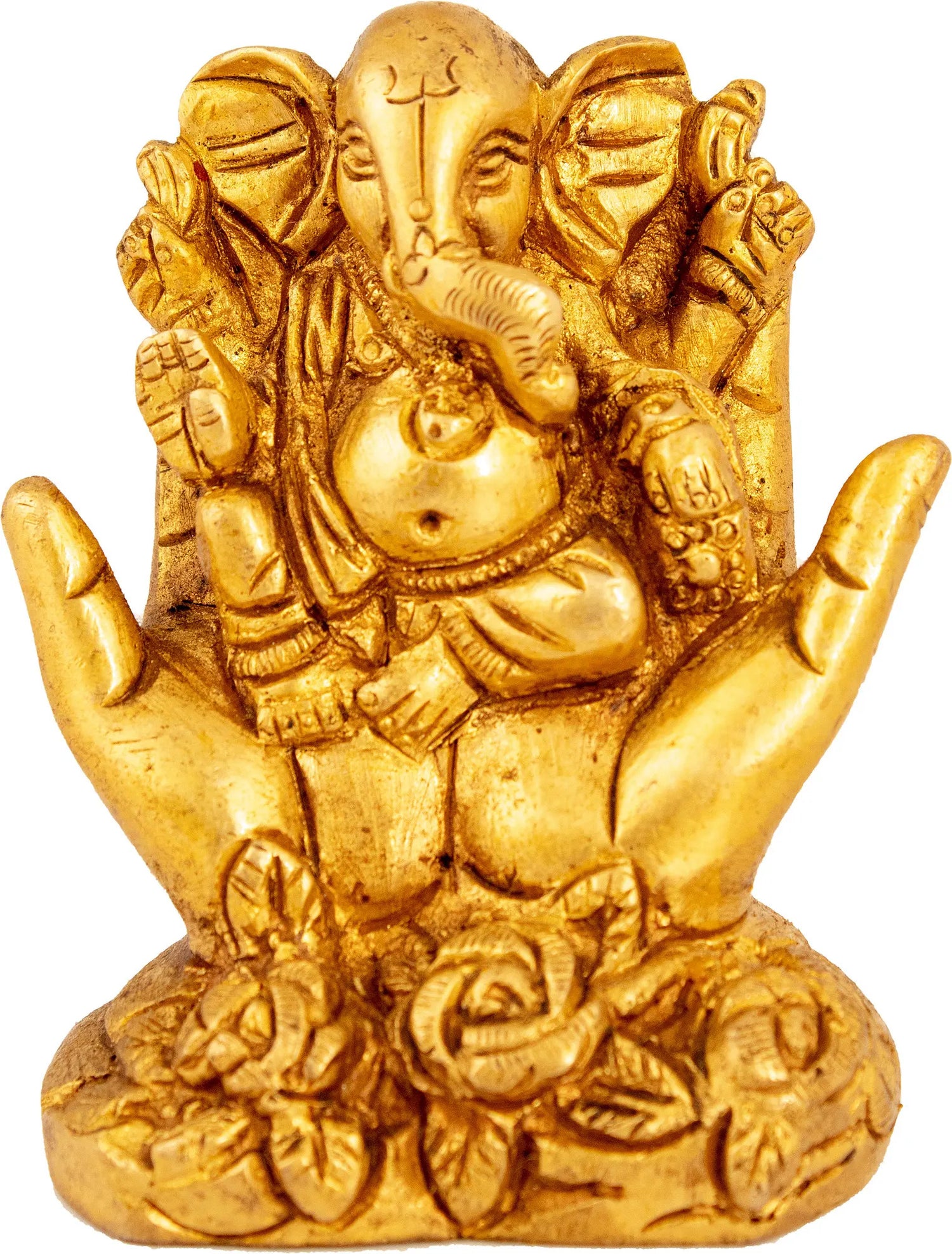 Brass Ganesha Seated In The Fold Of One's Palms 2 inches