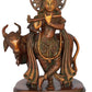 Handcrafted Double chala Brass Statue of Krishna with Cow 10 inches