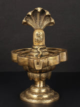 Brass Shivalinga idol on lotus pedestal, carved detail, 9-inch