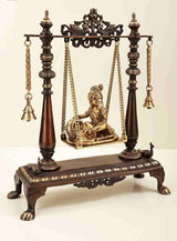 AONA brass swing with Butter Krishna statue, hanging chains, side posts and bells
