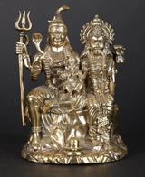 Brass figurine: Shiva with trident, Parvati with ornate crown, little Ganesha